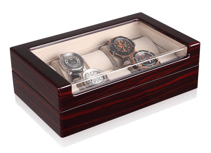 High Glossy Ebony with Apricot 10 Watch Case with Acrylic Display Window