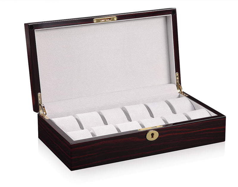 High Glossy Ebony with Grey 12 Watch Case with Velvet Interior