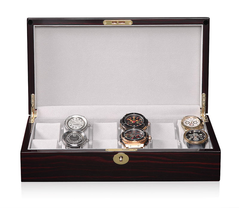 High Glossy Ebony with Grey 12 Watch Case with Velvet Interior