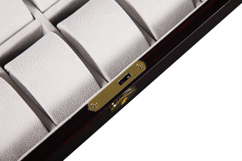 High Glossy Ebony with Grey 12 Watch Case with Velvet Interior