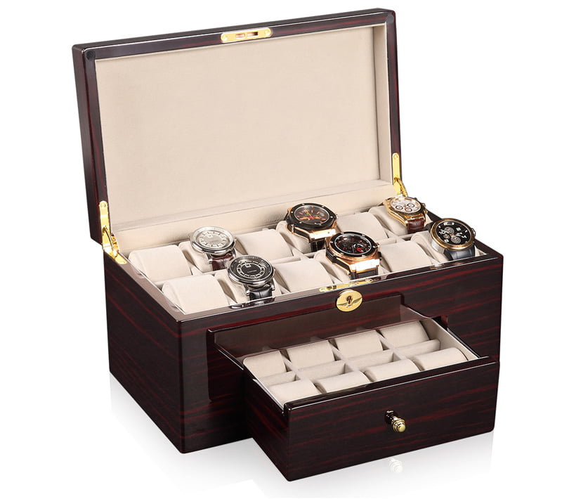 High Glossy Ebony with Apricot 20 Watch Case with Velvet Interior