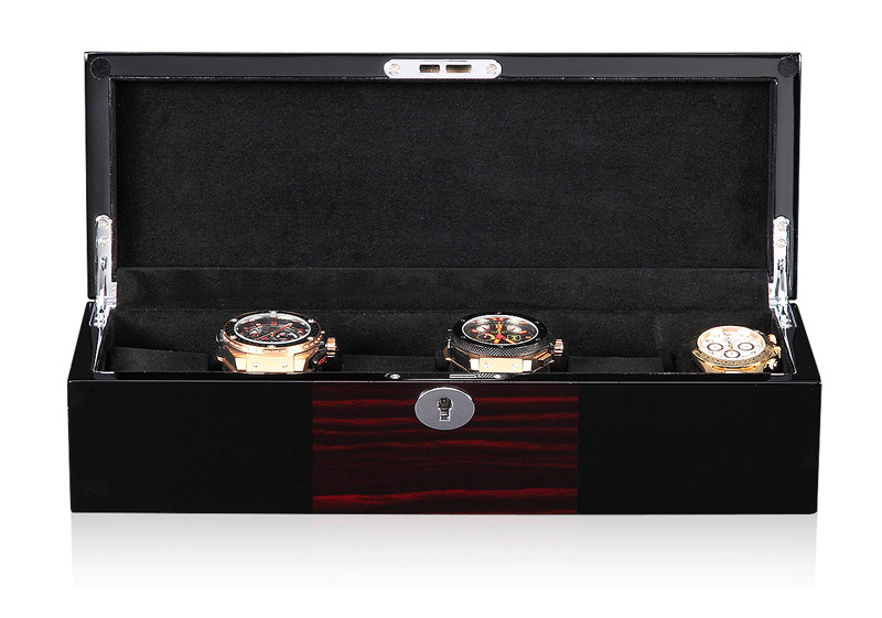 Ebony with Black High Glossy Arc 6 Watch Case with Velvet Interior
