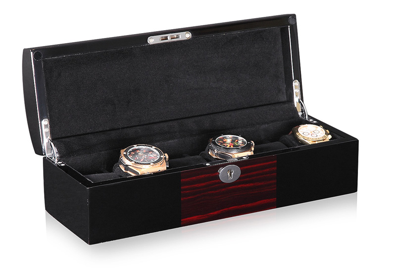 Ebony with Black High Glossy Arc 6 Watch Case with Velvet Interior