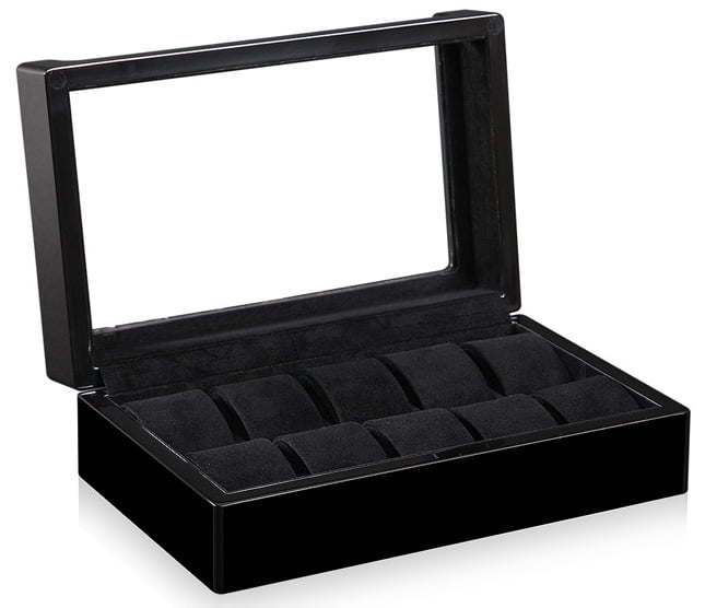 High Glossy Black 10 Watch Case with Acrylic Display Window