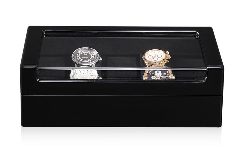 High Glossy Black 10 Watch Case with Acrylic Display Window