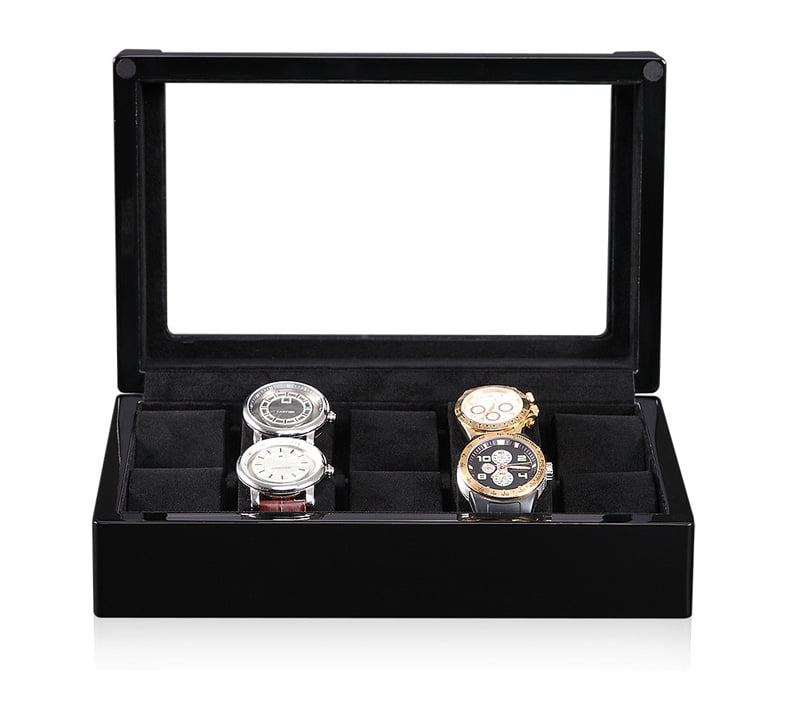 High Glossy Black 10 Watch Case with Acrylic Display Window