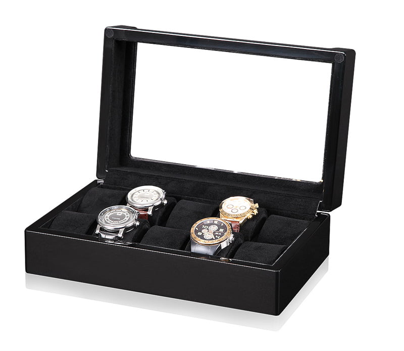 High Glossy Black 10 Watch Case with Acrylic Display Window