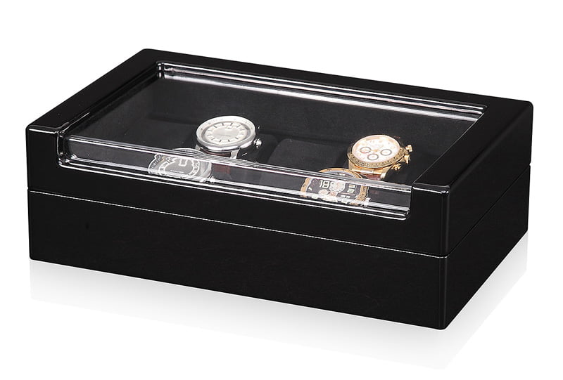 High Glossy Black 10 Watch Case with Acrylic Display Window