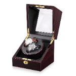 2-watch winder with high-gloss ebony wood-grain exterior and acrylic display window