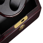 2-watch winder ebony wood-grain case with gold-tone hardware closure detail