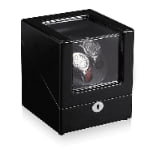 2-watch winder with high-gloss black exterior, acrylic display window and two watches