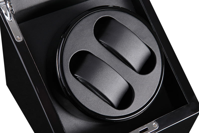 2-watch winder with two black watch cushions and black winding platform