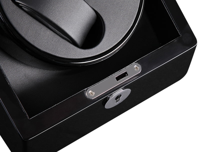 2-watch winder black interior with silver-tone hardware closure detail