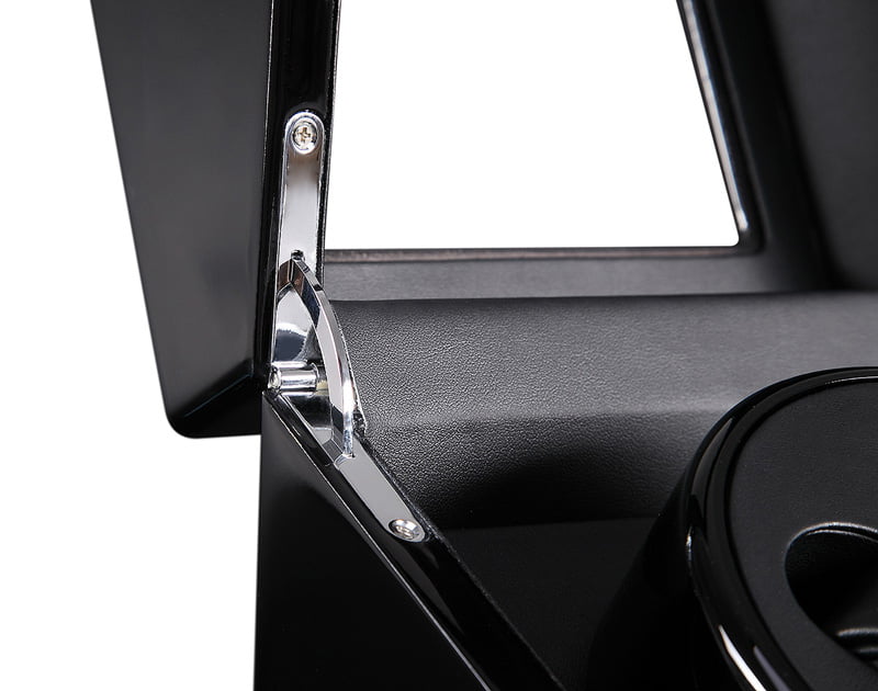 2-watch winder black interior with silver-tone metal lid support hardware