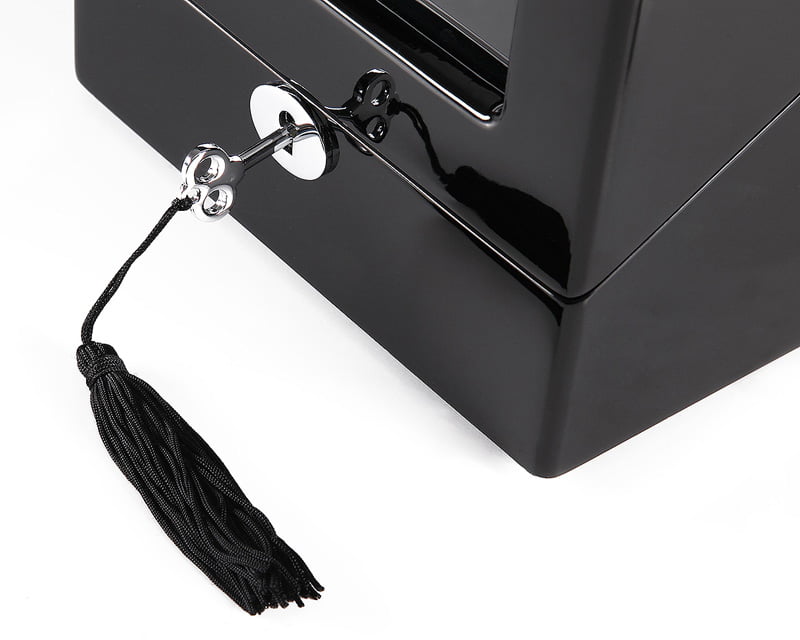 2-watch winder high-gloss black case with hardware lock and key