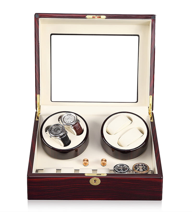 Open 4 watch winder with ebony exterior, beige interior and four winding positions