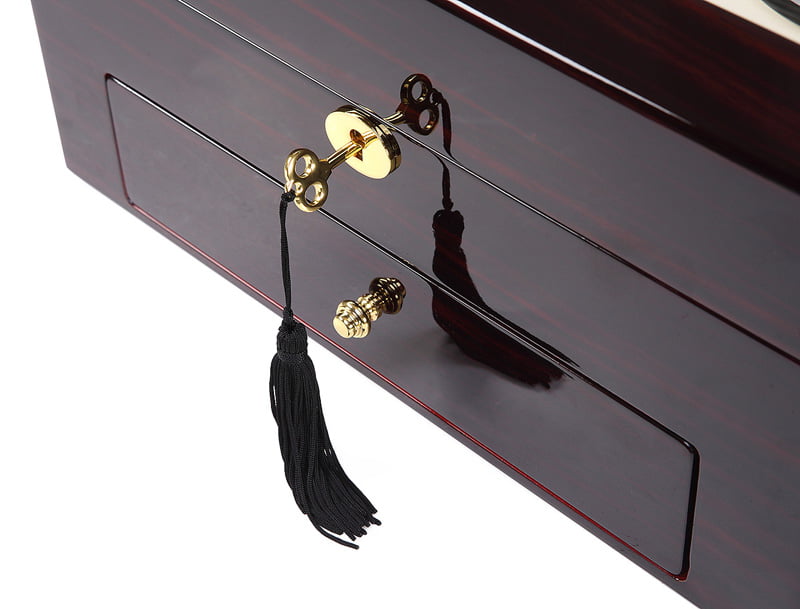 Ebony high-gloss watch winder drawer with gold-tone lock, key and drawer knob