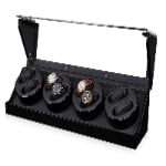 8-watch winder with open acrylic lid, black interior and four dual-watch winding modules