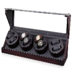 8-watch winder angled view with high-gloss ebony exterior, black interior and acrylic lid