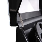 Black 4-watch winder close-up showing metal lid support and acrylic display lid