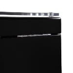 Black 4-watch winder close-up showing rear metal hinge and acrylic lid edge