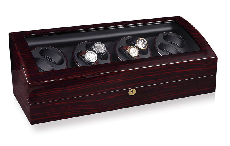 4 watch winder with ebony high-gloss exterior, black interior and tempered glass display window