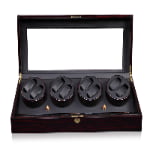 Open 4 watch winder with four winding modules, black interior and ebony high-gloss exterior