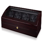 Closed 4 watch winder with ebony high-gloss finish and tempered glass display window