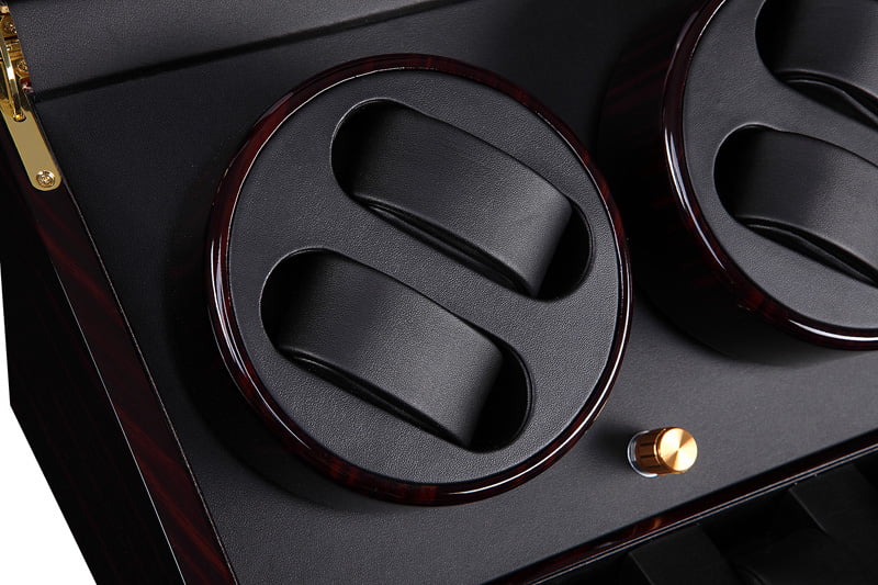Watch winder module with two black watch cushions and ebony high-gloss trim