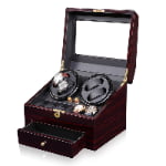 Ebony 4 watch winder open with black interior, watch storage and drawer
