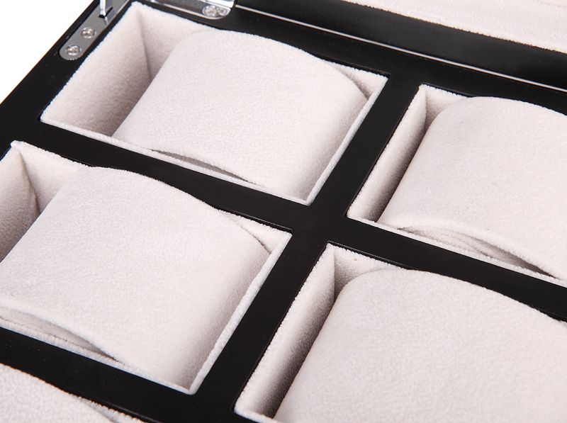 6 watch case with individual padded holders and velvet-wrapped interior