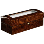 High Glossy Crocodile Grain Brown 4 Watch Case with Tempered Glass Display