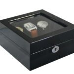High Glossy Black 6 Watch Case with Tempered Glass Display