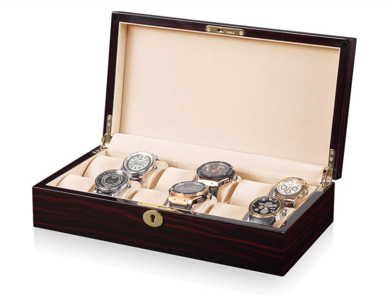 High Glossy Ebony with Apricot 12 Watch Case with Velvet Interior