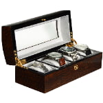 High Glossy Crocodile Grain Brown 4 Watch Case with Tempered Glass Display