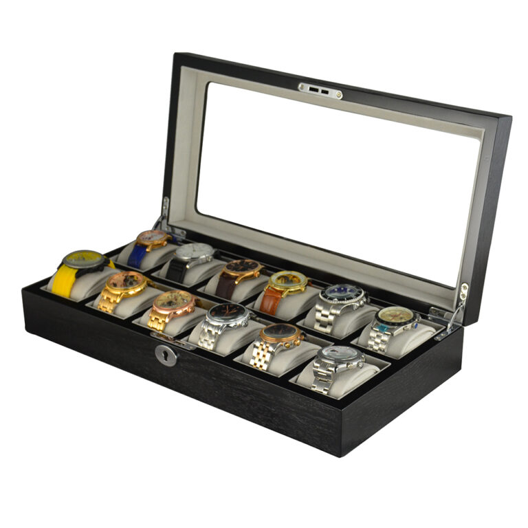 12 Watch Wood Veneer Watch Case with Grey Velvet Interior