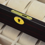 20 slot ebony watch storage case with velvet pillows interior and glass display window