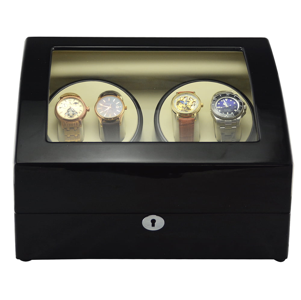High Glossy Black 4-Watch Winder with 6-Watch Storage