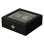 wood watch box with velvet wrapped interior and display window