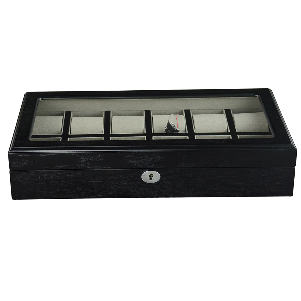 wood veneer box for watches with twelve compartments