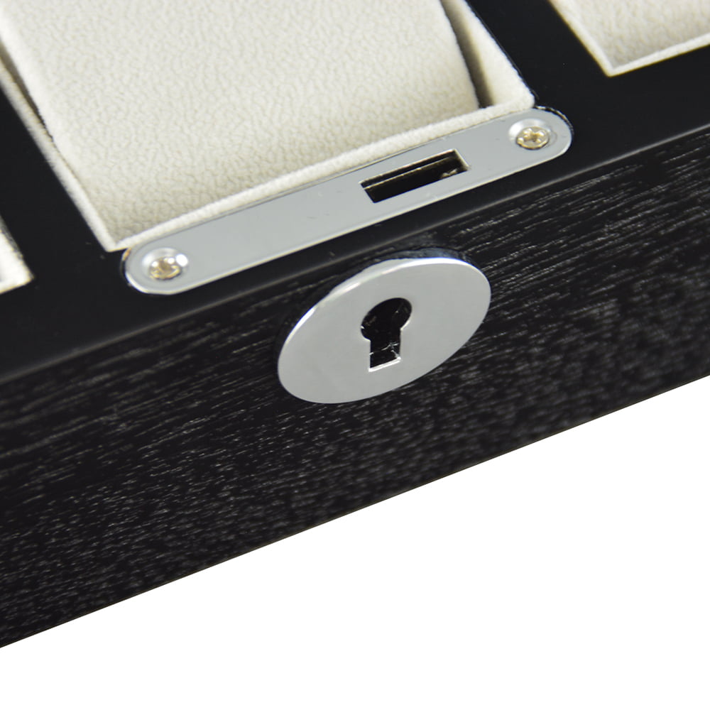 wood watch display box with six compartments and watch cushions