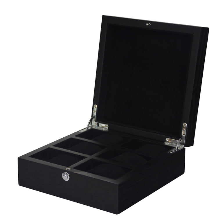 Wood-Veneered MDF 6 Slots Watch Case with Velvet Interior
