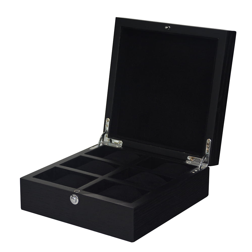custom black watch case with velvet interior and lock