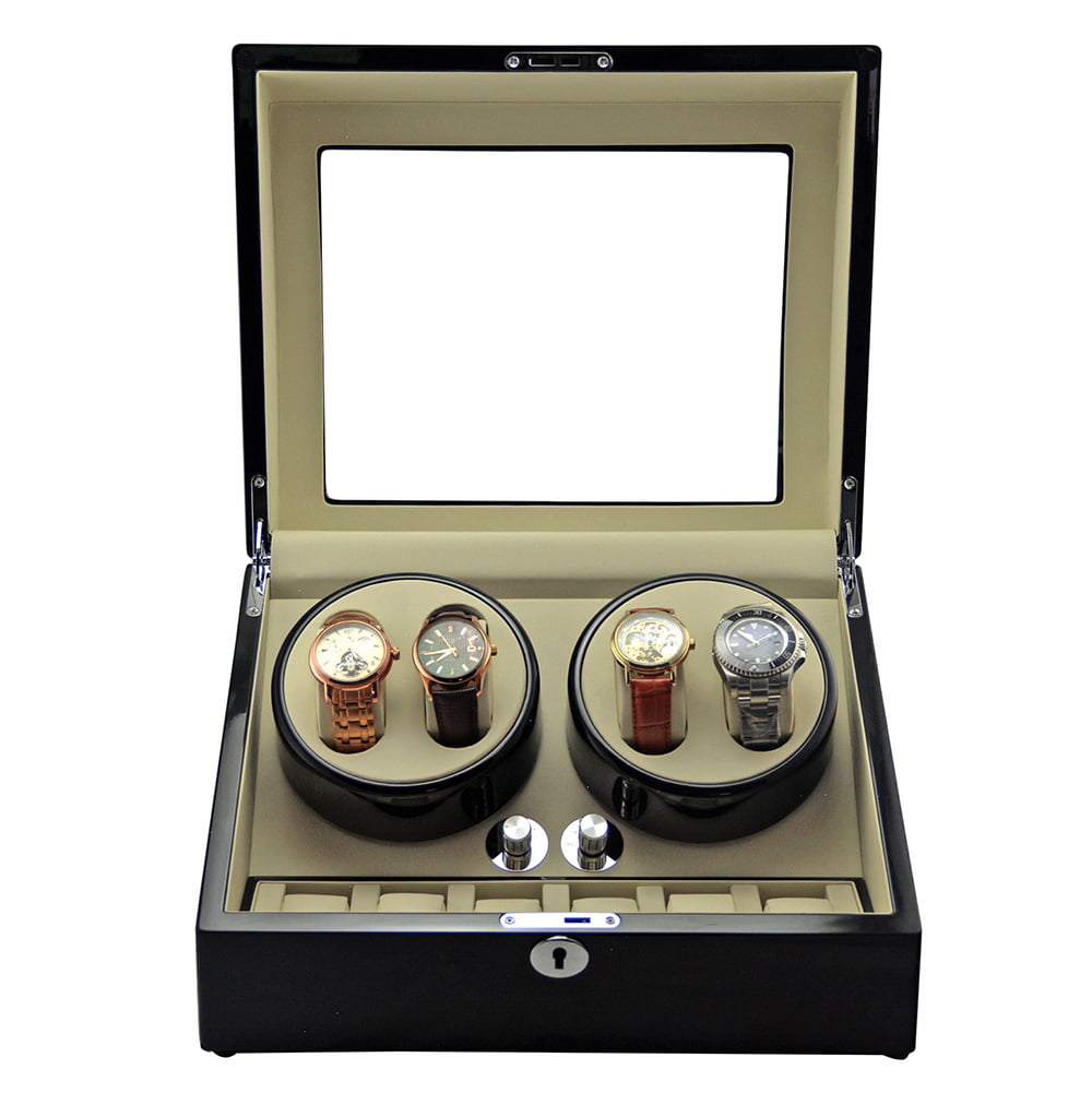 High Glossy Black 4-Watch Winder with 6-Watch Storage