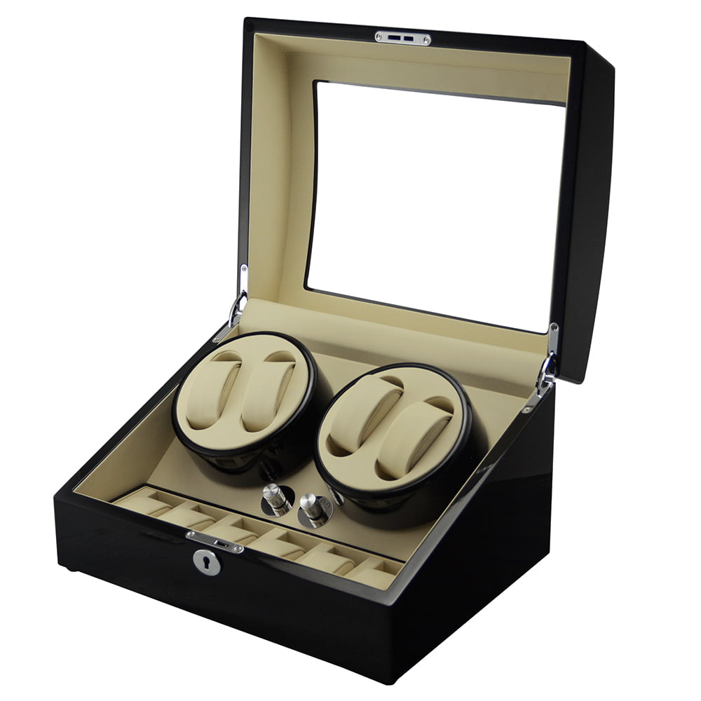 High Glossy Black 4-Watch Winder with 6-Watch Storage