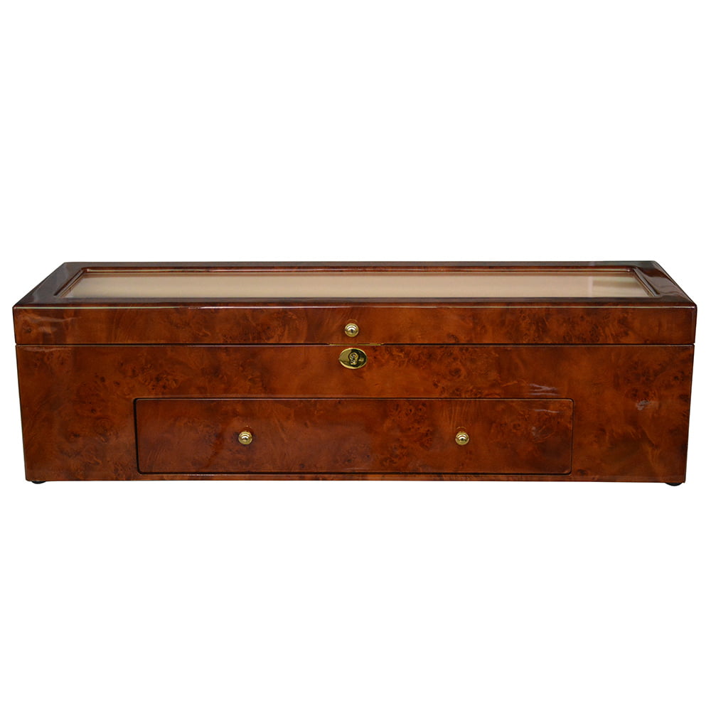 high gloss wooden watch box with drawer and luxury storage design