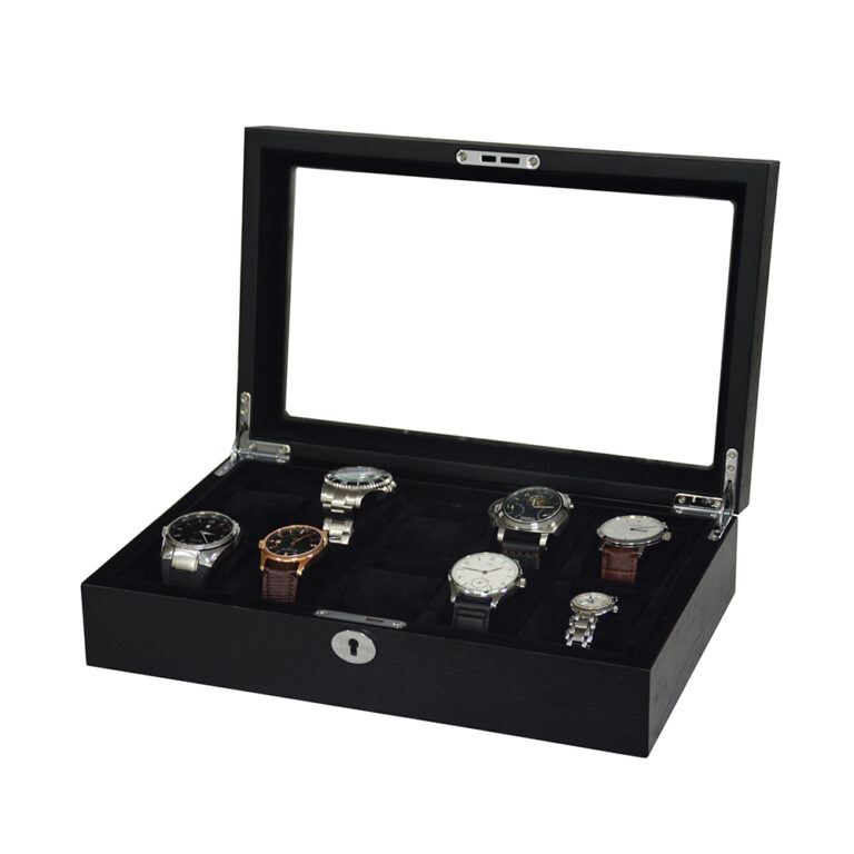 Wood Veneer 12 Watch Case with Black Velvet Interior