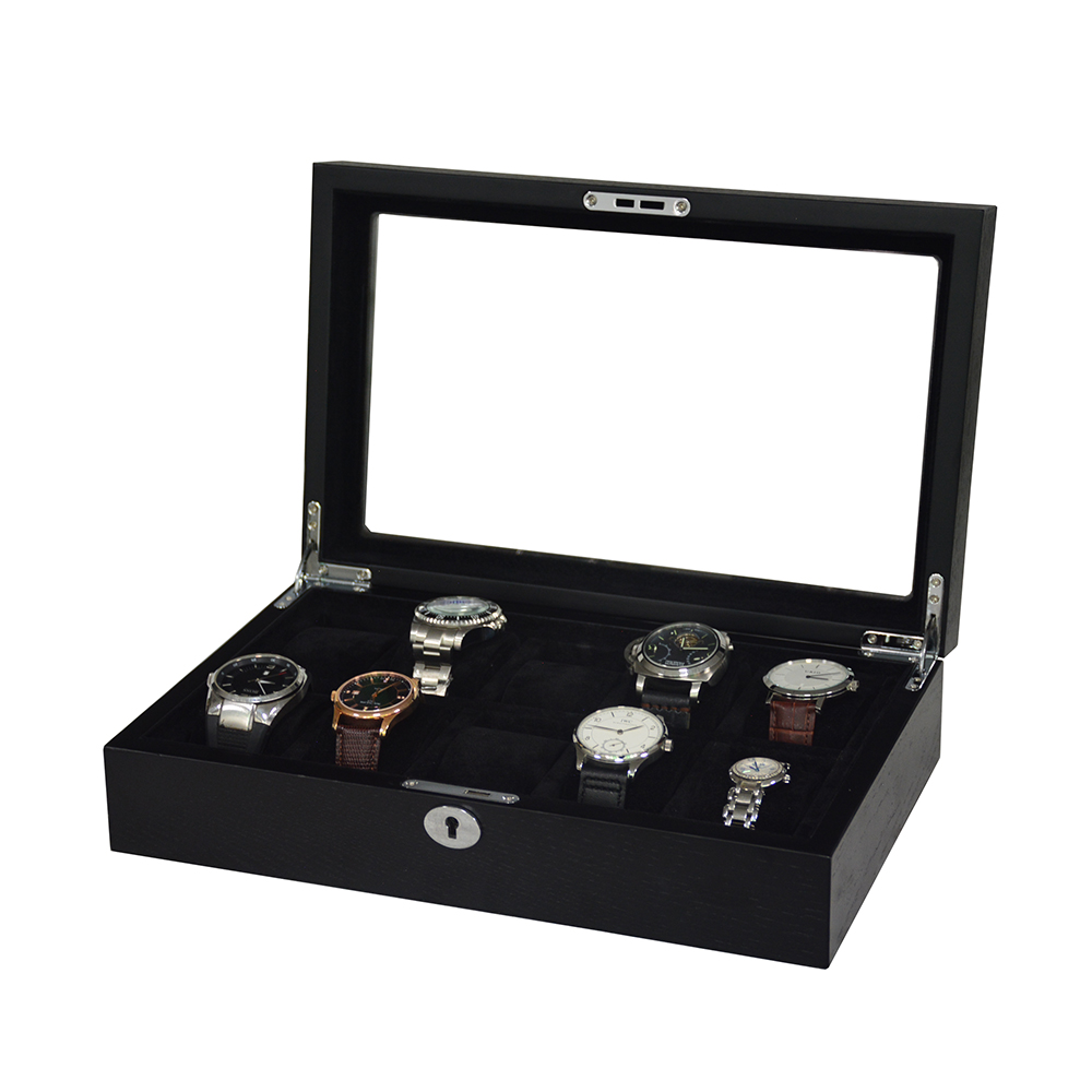 scandinavian watch box with black wood veneer exterior