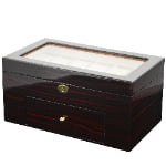 glazed wooden watch box with ebony finish and transparent display window