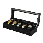 wooden 5 watch box with PU leather watch pillows and glass display